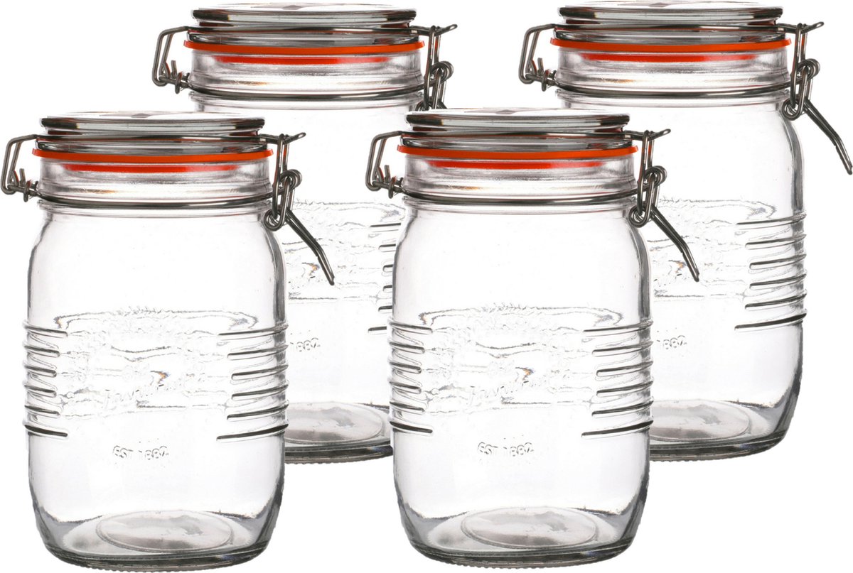 Urban Living Weckpot/inmaakpot - 4x - 1L - glas - met beugelsluiting - D14 x H17 cm