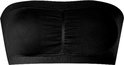 Zwarte strapless bh met ruches in het midden en geribbelde randen.