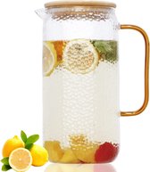 2L glazen waterkan, grote glazen kan met deksel, gemakkelijk schoon te maken breed-mond koelkastkruik voor sap, melk, ijsthee of koude dranken - Transparant