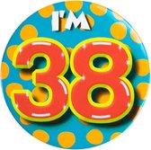 Button 38 Jaar - Button met speld (55mm) - Leeftijd badge - 38 Jaar versiering - Accessoires - Rozet I'm 38 - Verjaardag jongen / meisje / man / vrouw - Button 38 Jaar