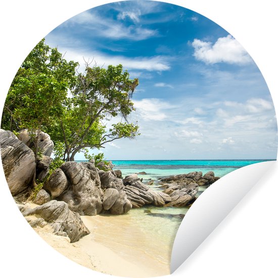 WallCircle - Stickers muraux - Cercle de papier peint - Plage - Pierres - Mer - Été - 50x50 cm - Cercle mural - Autocollant - Sticker papier peint rond