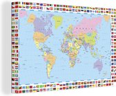 Canvas Wereldkaart - 120x80 - Wanddecoratie Wereldkaart - Vlag - Atlas