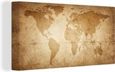 Canvas Wereldkaart - 40x20 - Wanddecoratie Wereldkaart - Vintage - Papyrus