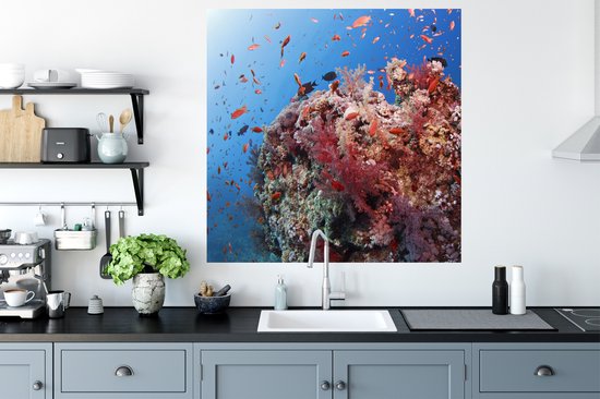 Sticker Muursticker Récif de corail - Corail rouge inocean - 100x100 cm - film adhésif autocollant - sticker mural repositionnable XXL /
