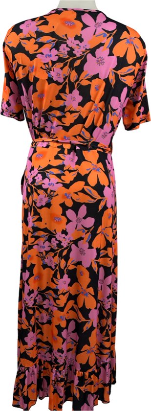 Angelle Milan - Vêtements de voyage pour femmes - Robe portefeuille rose / Oranje - Respirante - Infroissable - Robe durable - En 5 tailles - Taille L