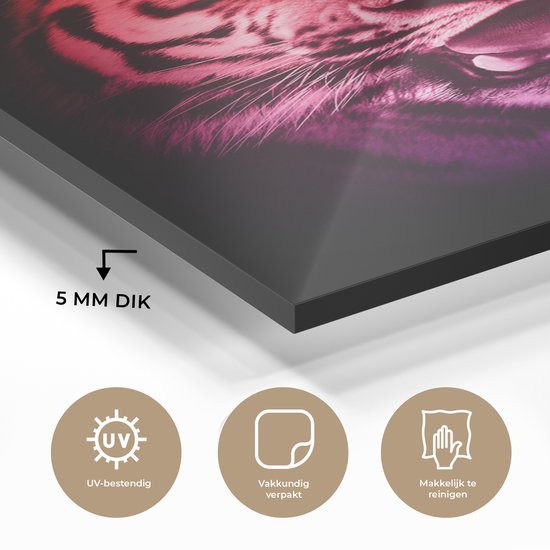 MuchoWow® Peinture sur verre 100x150 cm - Peinture sur verre acrylique - Tigre - Oranje - Rouge - Photo sur verre - Peintures