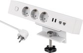 MaxTrack stekkerdoos met 3 contacten, 2x USB en 2x RJ45 - voor aan bureau / wit - 1,8 meter