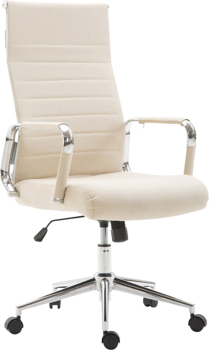 Luxe Bureaustoel Bernardetta XL - Stof - Creme - Op wielen - Ergonomische bureaustoel - Voor volwassenen - In hoogte verstelbaar
