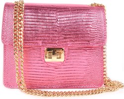Lederen hagendis metallic schoudertas Tess - roze - made in Italy