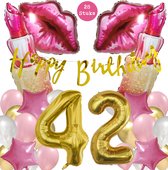 Snoes Mega Beauty Helium Ballonnen Set 42 Jaar - Roze Helium Folieballonnen - Slinger Happy Birthday Goud