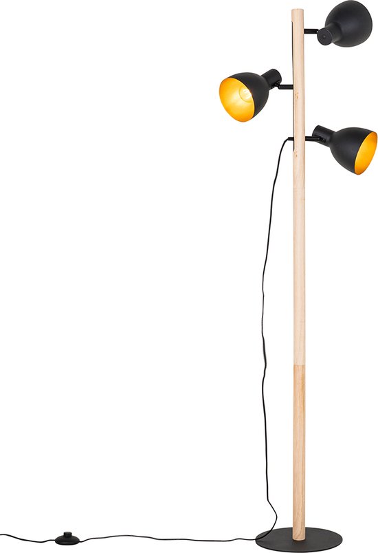 QAZQA flint - Landelijke Vloerlamp | Staande Lamp - 3 lichts - H 150.6 cm - Zwart - Woonkamer | Slaapkamer | Keuken