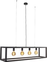 QAZQA big_cage2 - Industriele LED Smart Hanglamp eettafel incl. wifi voor boven de eettafel | in eetkamer - 4 lichts - L 118 cm - Zwart - Industrieel - Woonkamer | Slaapkamer