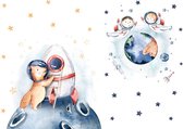 Papier peint photo - Papier peint intissé - Fusée spatiale, planètes, étoiles et Terre - Papier peint pour enfants - Espace - 416 x 254 cm