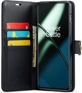 DG Ming Hoesje voor de OnePlus 11 - Retro Wallet Book Case - Telefoonhoesje Kunstleer met Pasjes - Portemonnee Hoesje met Kaarthouder op achterkant Zwart