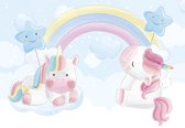 Fotobehang - Vlies Behang - Unicorns bij de Regenboog en Wolken - Kinderbehang - 312 x 219 cm