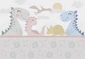 Fotobehang - Vinyl Behang - Blije Pastel Dinosaurussen - Dino's in Pastelkleuren - Kinderbehang - 416 x 290 cm