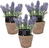 3x stuks kunstplanten lavendel in terracotta pot 23 cm - Kunstplanten/nepplanten