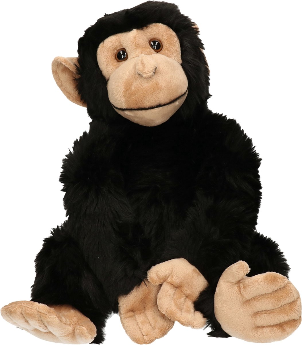 Ravensden Pluche knuffel dier Chimpansee aap - zwart - 50 cm - Speelgoed apen knuffelbeesten