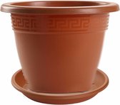 4x stuks bloempotten met onder opvangschaal in terra cotta kleur - rond diameter 20 cm - Plantenpotten/bakken