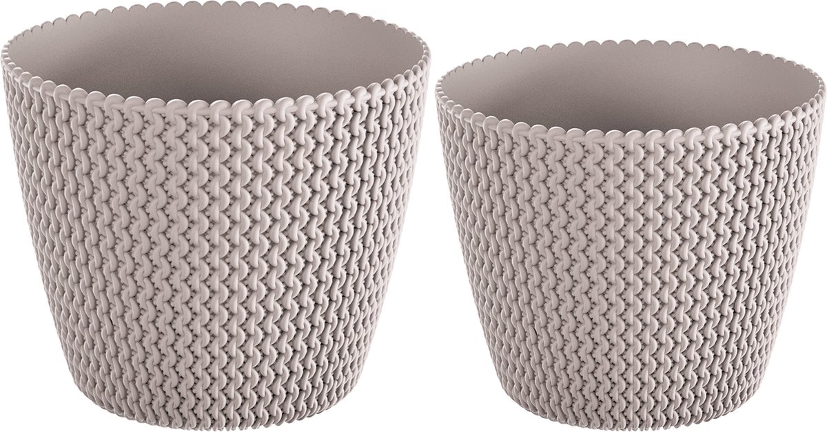 Plantenpotten/bloempotten set - 4x - kunststof - taupe - 22 x 19 en 19 x 16 cm