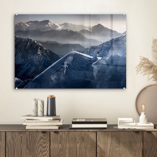 Peinture sur verre - Berg - Paysage - Neige - Hiver - Ski - Plaque de Verres - Peinture sur verre - 60x40 cm - Photo sur verre - Décoration murale