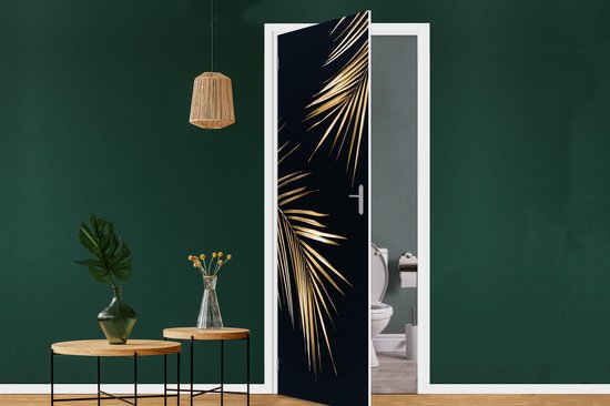 Sticker de porte Feuilles - Plantes - Or - Zwart - Luxe - 90x235 cm - Poster de porte