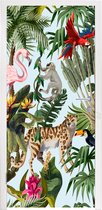 Deursticker Jungle - Dieren - Meisjes - Kinderen - Jongens - Flamingo - Papegaai - 90x235 cm - Deurposter