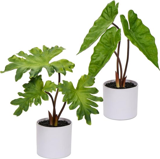 2 stuks tropische kunstplanten klein, kunstplanten in pot wit, decoratieve  planten... | bol