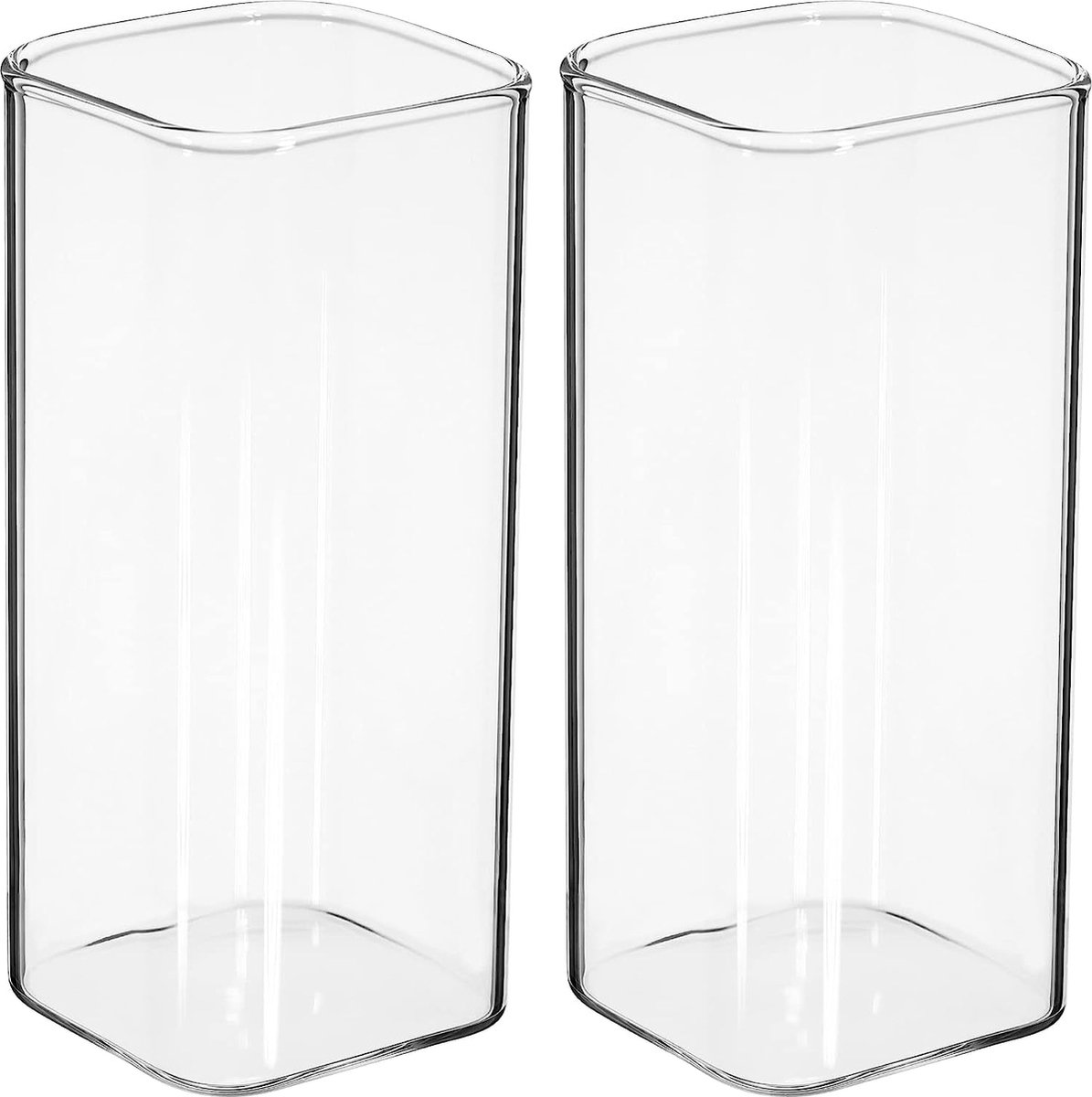 Vierkante glazen bekers - 2 stuks - 400 ml - drinkglazen - drinkbekers