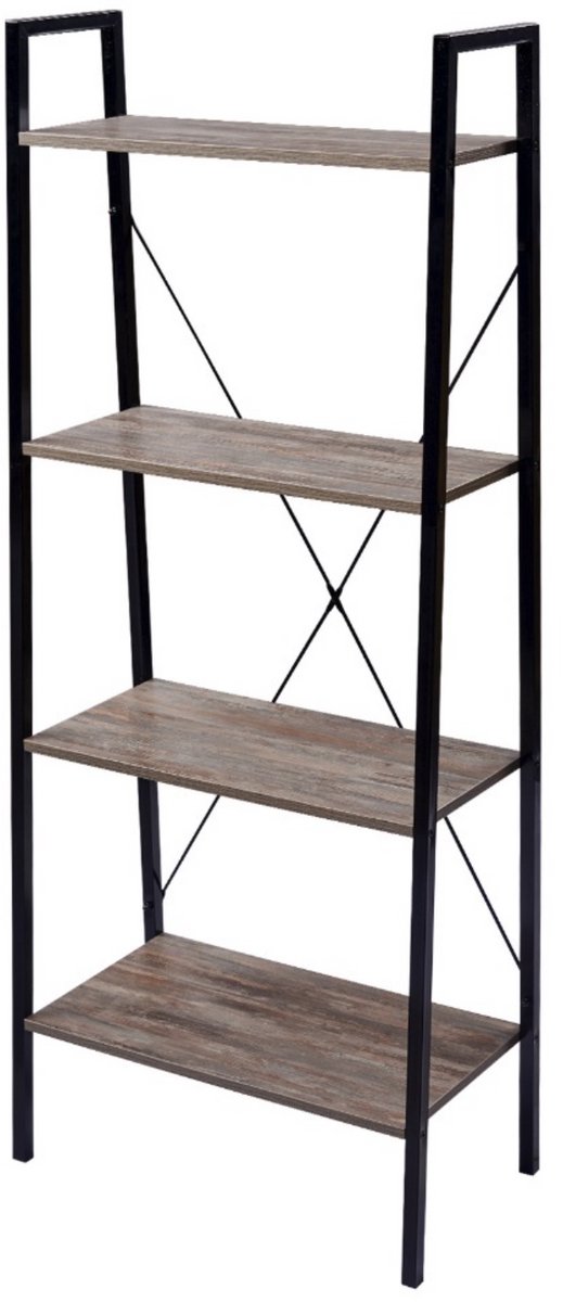 Happyment Boekenkast Nuda industrieel - 4 lagen - Zwart/Hout - Boekenrek - Woonkamer, slaapkamer en kinderkamer - Hout - Wit - 60x35x148cm