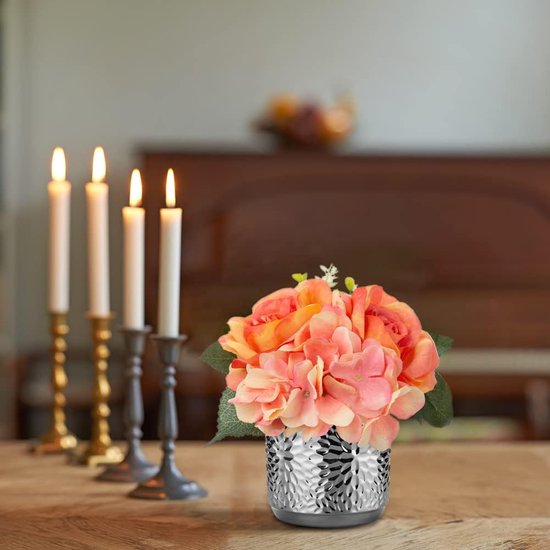 Fleurs artificielles en soie en pot, fleurs artificielles d'hortensia en soie rose artificielle rose avec pot, fausses compositions florales en pot en céramique, soie de fleur réaliste pour salon bureau décoration table cuisine