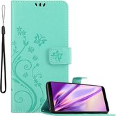 Cadorabo Hoesje geschikt voor OnePlus 5T in BLOEMEN TURKOOIS - Beschermhoes in bloemmotief met magnetische sluiting, standfunctie en kaartsleuven Book Case Cover Etui