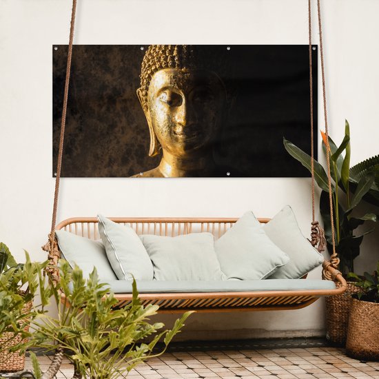 Décoration murale extérieure Bouddha - Image de Bouddha - Or - Spirituel - Zwart - 160x80 cm