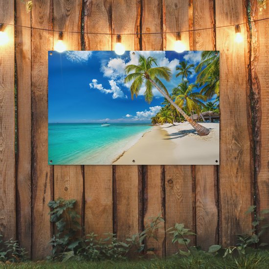 Affiche jardin - Toile jardin - Posters de jardin extérieur - Plage - Mer - Bateau - Palmier - 120x80 cm - Jardin