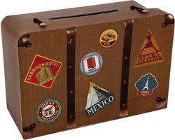 Santex Enveloppendoos/geldbox - huwelijksreis koffer - Bruiloft - bruin - karton - 24 x 16 cm