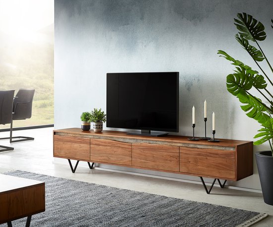Meuble TV Stonegrace marron acacia Tree edge 220 cm 4 portes pied en V noir meuble  TV | bol