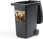 Autocollant pour contenant Trois chats sur une petite table - 40x40 cm - Autocollant Kliko