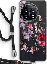 Case Company® - Hoesje met koord geschikt voor OnePlus 11 hoesje met Koord - Mooie bloemen - Telefoonhoesje met Zwart Koord - Bescherming aan alle Kanten en Over de Schermrand