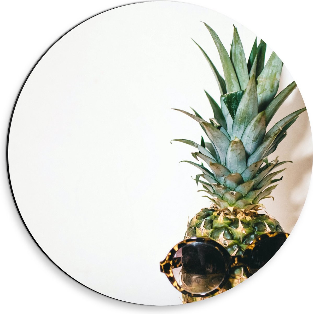 Dibond Muurcirkel - Ananas met Zonnebril op - 30x30 cm Foto op Aluminium Muurcirkel (met ophangsysteem)
