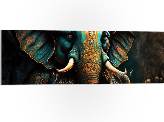 PVC Schuimplaat- Blauw Ganesha Beeld met Gouden Details - 90x30 cm Foto op PVC Schuimplaat