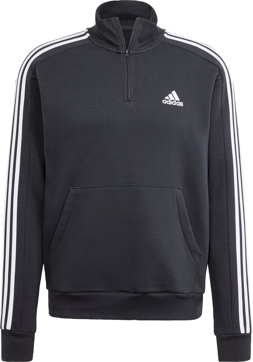 adidas Sportswear Essentials Fleece 3-Stripes Sweatshirt met Korte Rits Heren Zwart