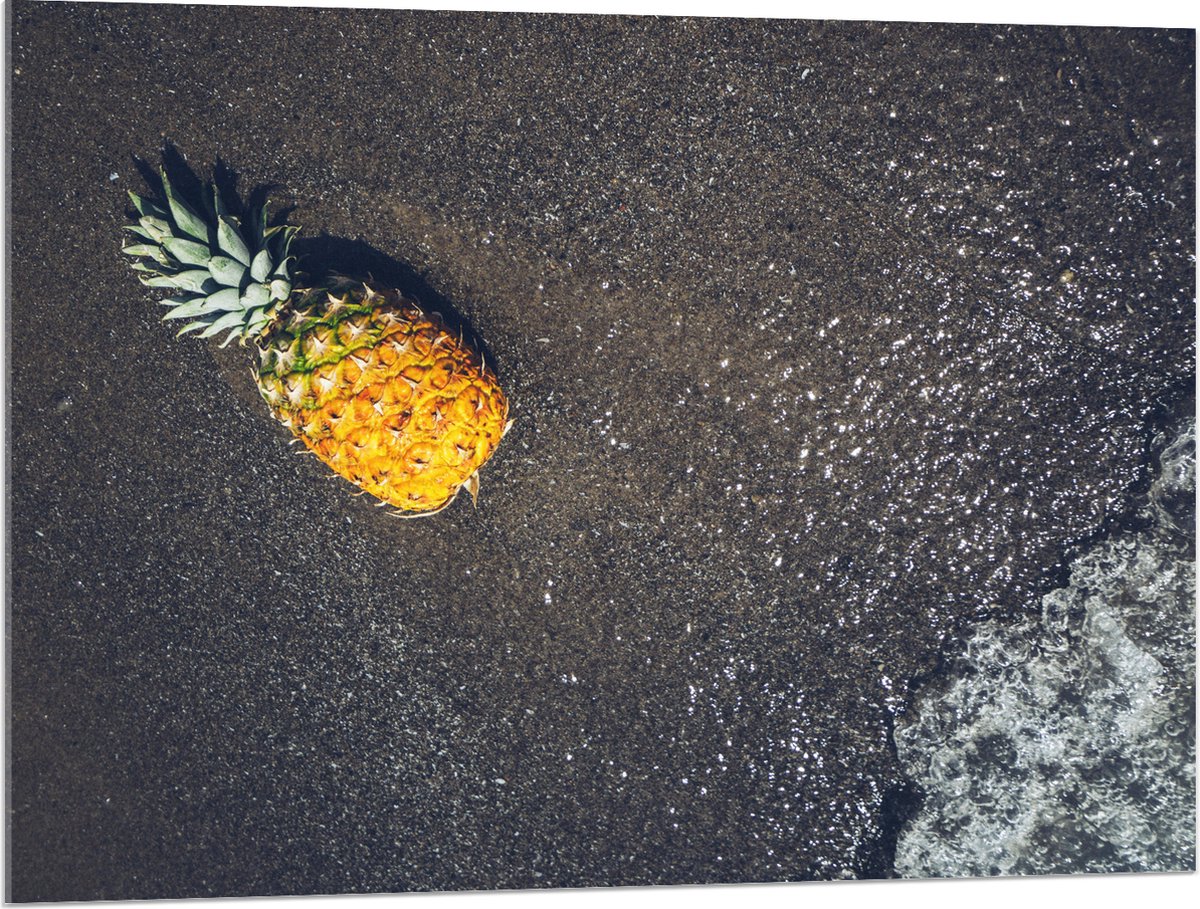 Acrylglas - Ananas op het Strand met Zee - 100x75 cm Foto op Acrylglas (Met Ophangsysteem)