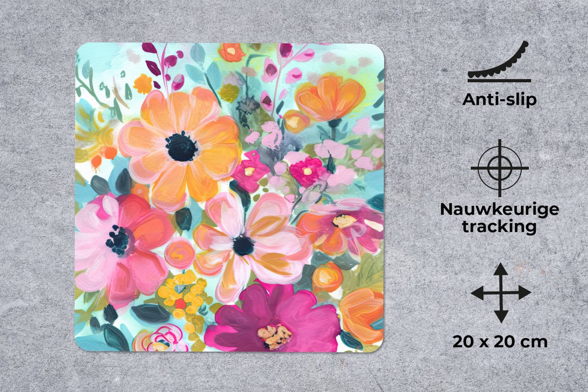 Muismat 20x20 cm - Mousepad Bloemen - Schilderij - Natuur - Botanisch - Muismatten