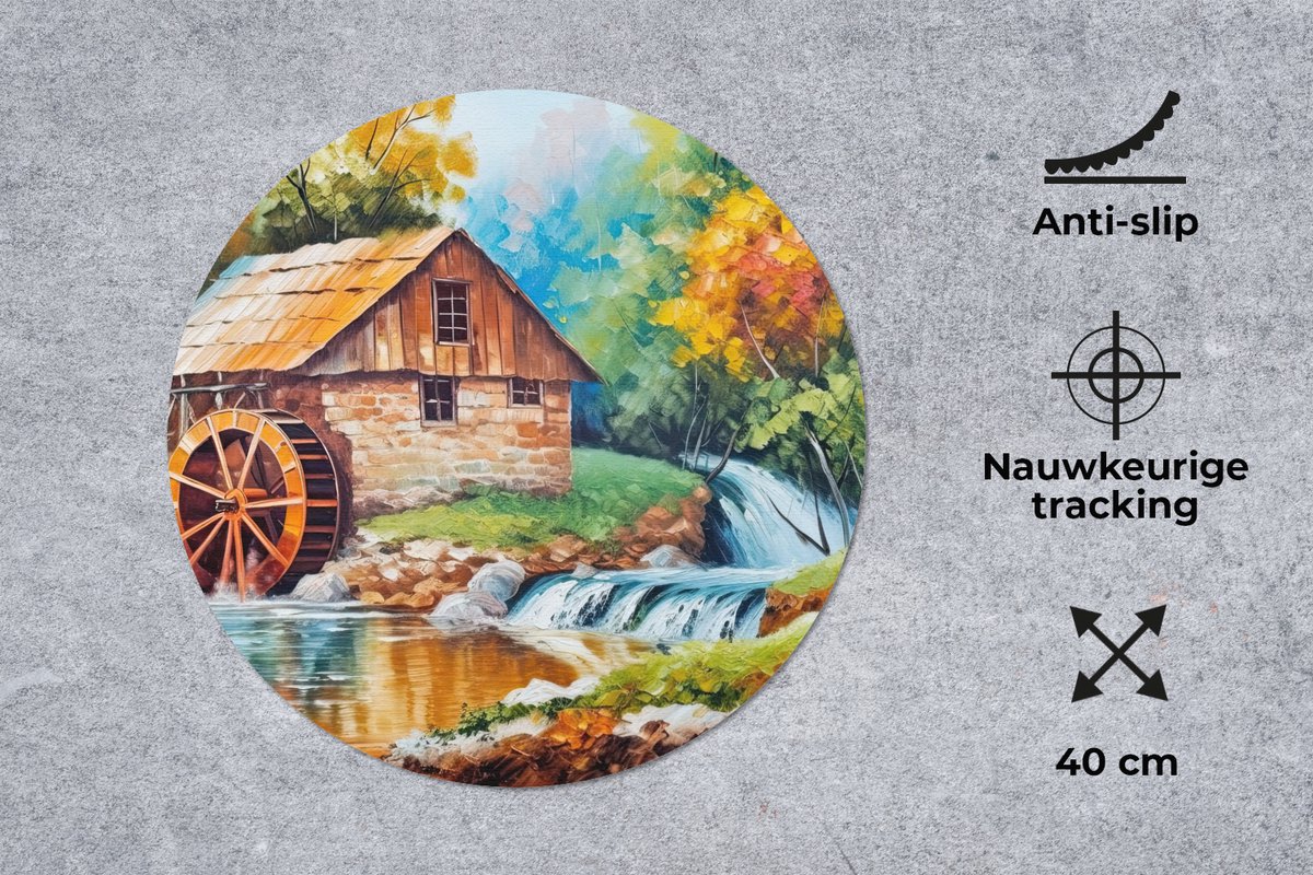 Muismat rond 40x40 cm - Mousepad Landschap - Schilderij - Huis - Kunst - Herfst - Ronde muismatten