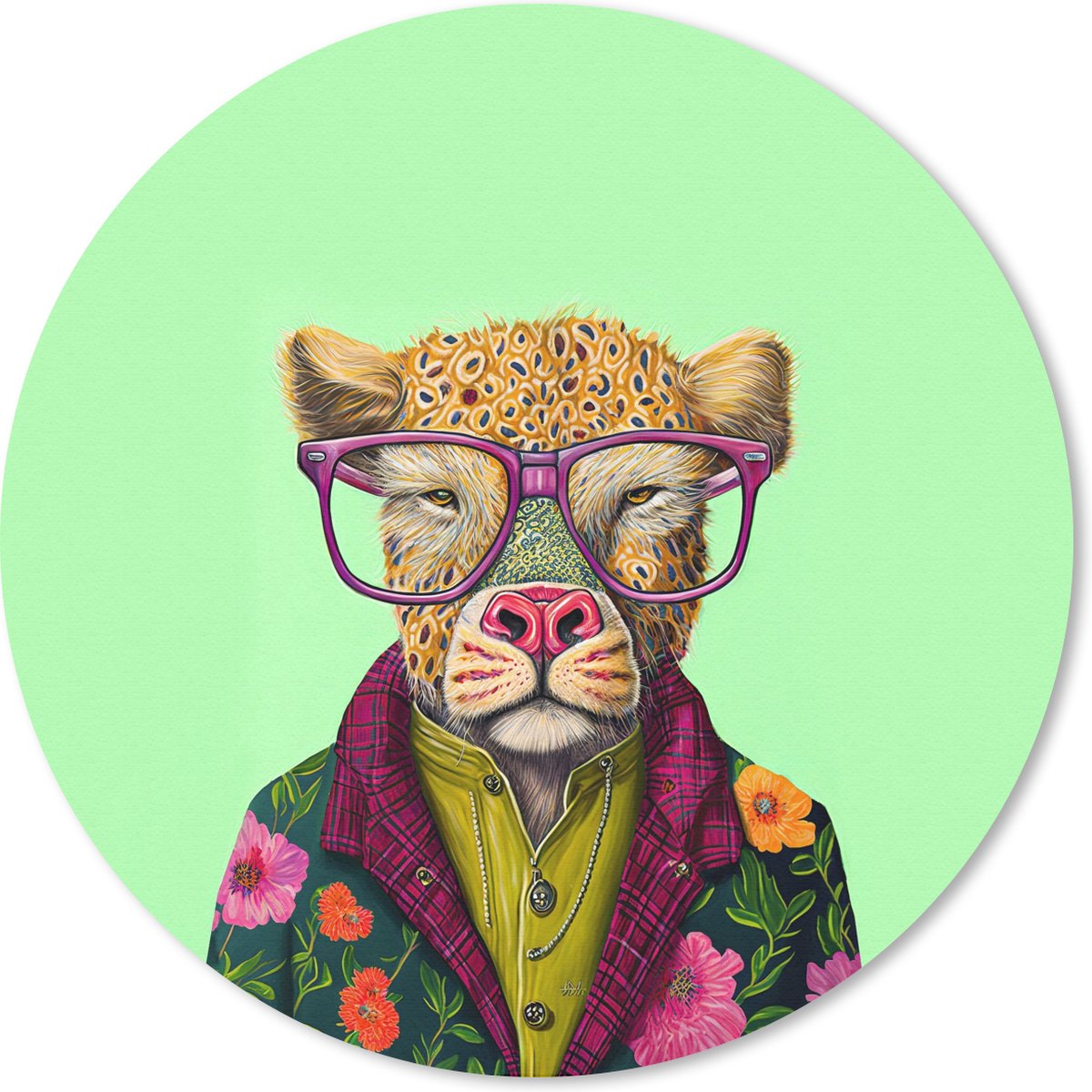 Muismat rond 50x50 cm - Mousepad Dieren - Bril - Hond - Design - Ronde muismatten