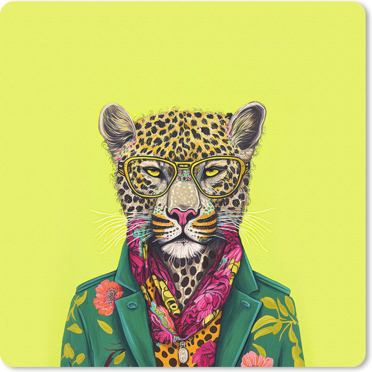 Muismat 30x30 cm - Mousepad Panter - Dier - Bril - Kleuren - Muismatten