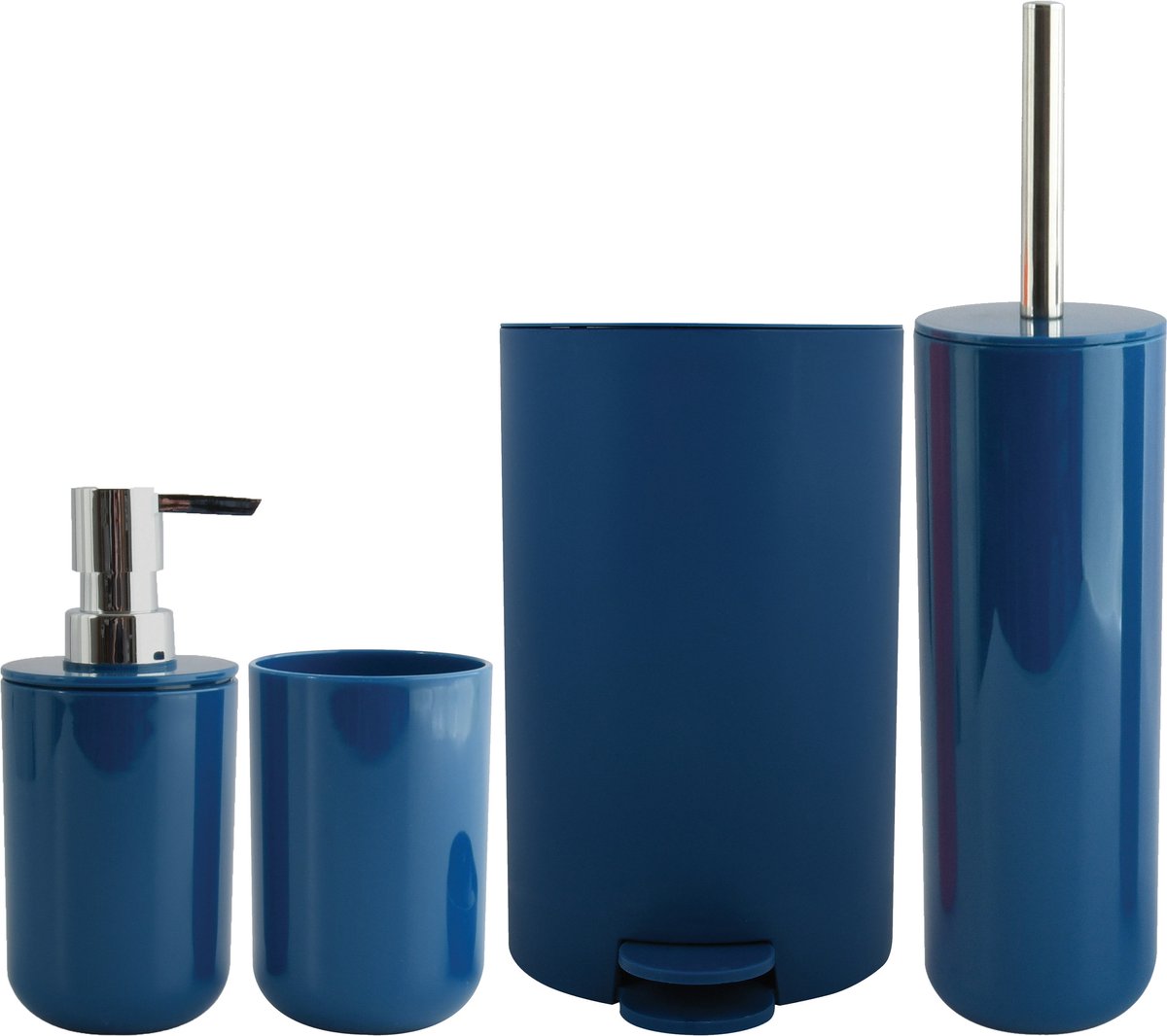 MSV Toiletborstel in houder/beker/zeeppompje/pedaalemmer set Moods - kunststof - donkerblauw