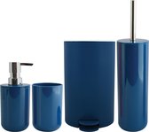 MSV Set brosse WC sur support/gobelet/distributeur de savon/poubelle à pédale Moods - plastique - bleu foncé