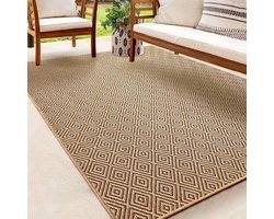 Vloerkleed Kenzy – Geschikt voor Binnen en Buiten – Natuurlijk Ruitmotief – Beige Bruin-240 x 340 cm