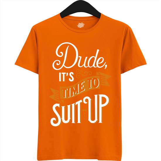 Dude Shuit Up | Vrijgezellenfeest Cadeau Man - Groom To Be Bachelor Party - Grappig Bruiloft En Bruidegom Bier Shirt - T-Shirt - Unisex - Oranje - Maat XXL